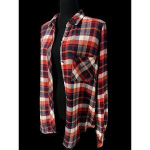 Abercrombie & Fitch Red & Navy Plaid Button-Down Shirt Long Sleeve Cotton Blend